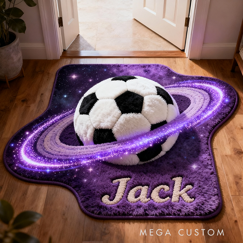 Personalized Galaxy Soccer Rug with Stunning Saturn Ring Effect for Kids and Sports Enthusiasts