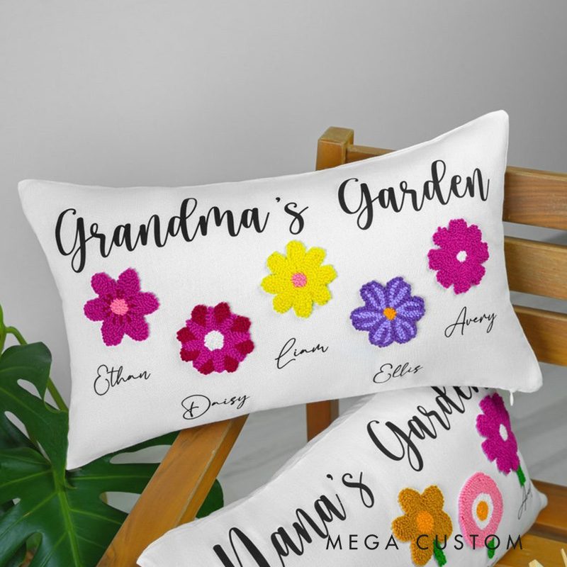 Personalized Nanas Garden Birh Flower Punch Needle Pillow Grandmas Garden Names Personalize Pillow Gift for Her Mothers Day Gift 