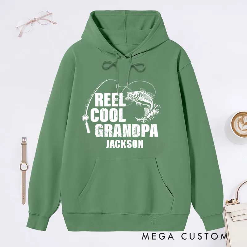 Personalized Fishing Hoodie Fishing Birthday Gift Father's Day Gift Reel Cool Design Custom Name Perfect Gift for Fishing Enthusiast Grandpa Dad Husband
