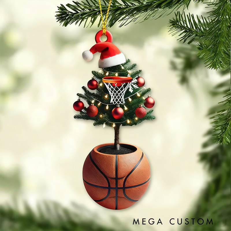 Personalized Basketball Christmas Tree Ornament with Custom Name and Festive Design