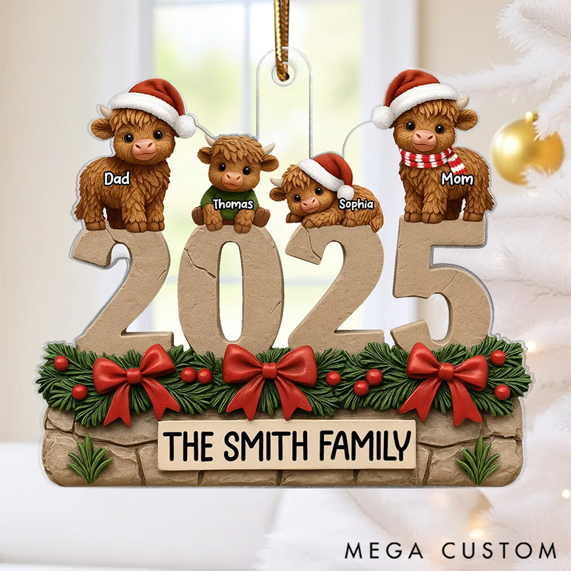 Personalized Highland Cows Family Dad Mom Kids Christmas Ornaments Gift for Family