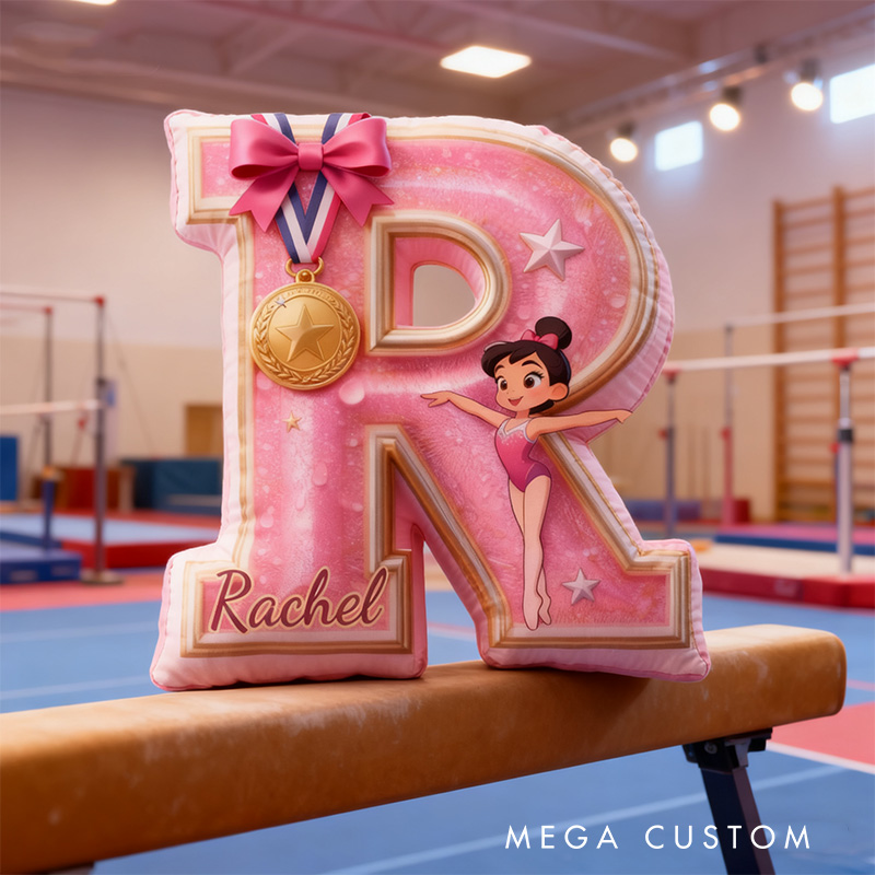 Personalized Graphic 3D Print Gliiter Style Sweet Gymnastic Alphabet Shaped Pillow for Gymnastic Lovers Initial Pillow Christmas Gift for Kids