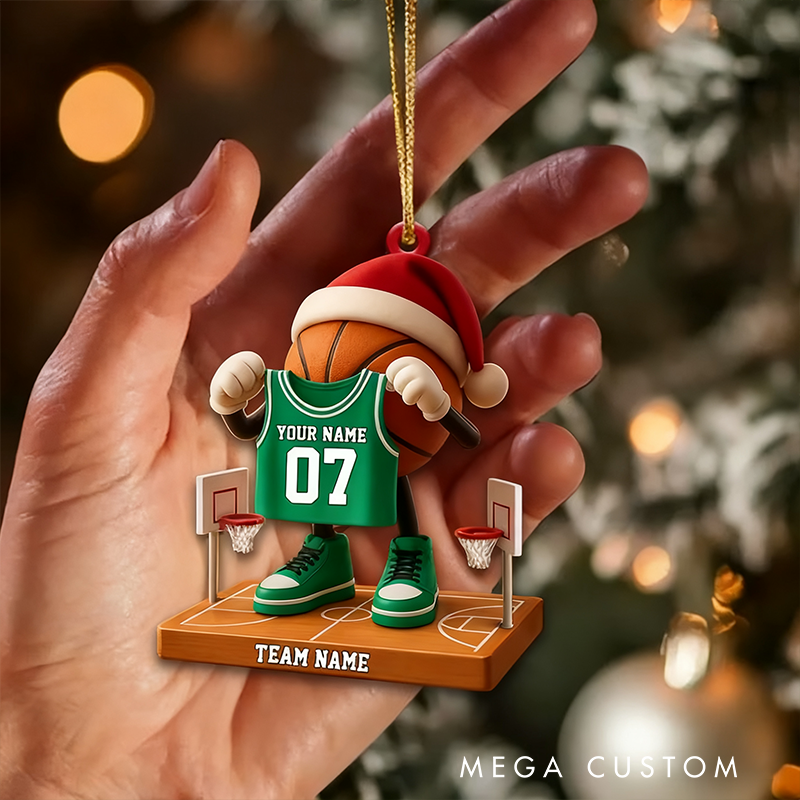Personalized Basketball Player Ornament with Custom Jersey Name, Number, and Color