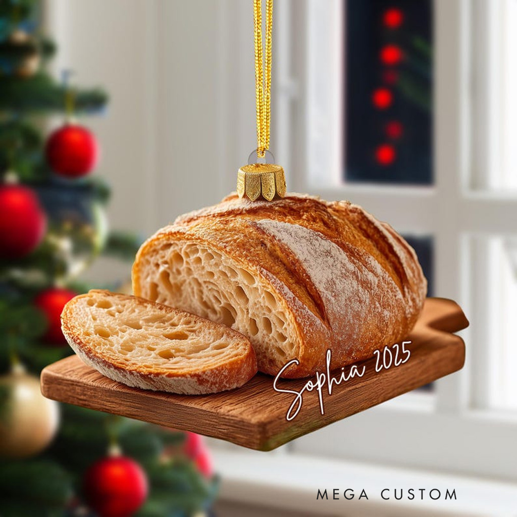 Personalized Sourdough Bread Christmas Ornament Rustic 2D Acrylic Ornament for Baker Christmas Keepsake Baking Lover Christmas Gift