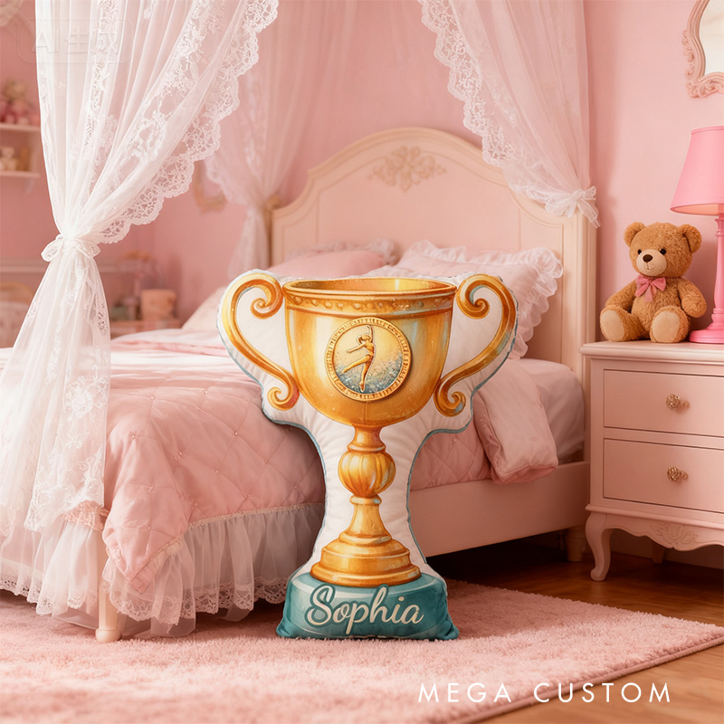 Personalized Watercolor Gymnastic Trophy Shaped Pillow for Gymnastic Lovers Pillow Christmas Gift for Kids