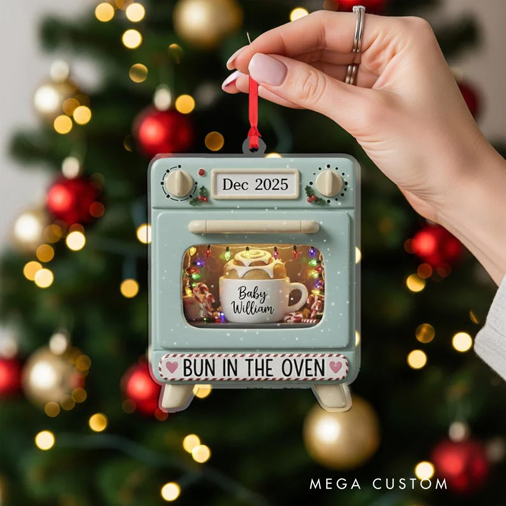 Personalized Bun in Oven Christmas Ornament Rustic 2D Acrylic Ornament for Pregnancy Announcement Christmas Gift