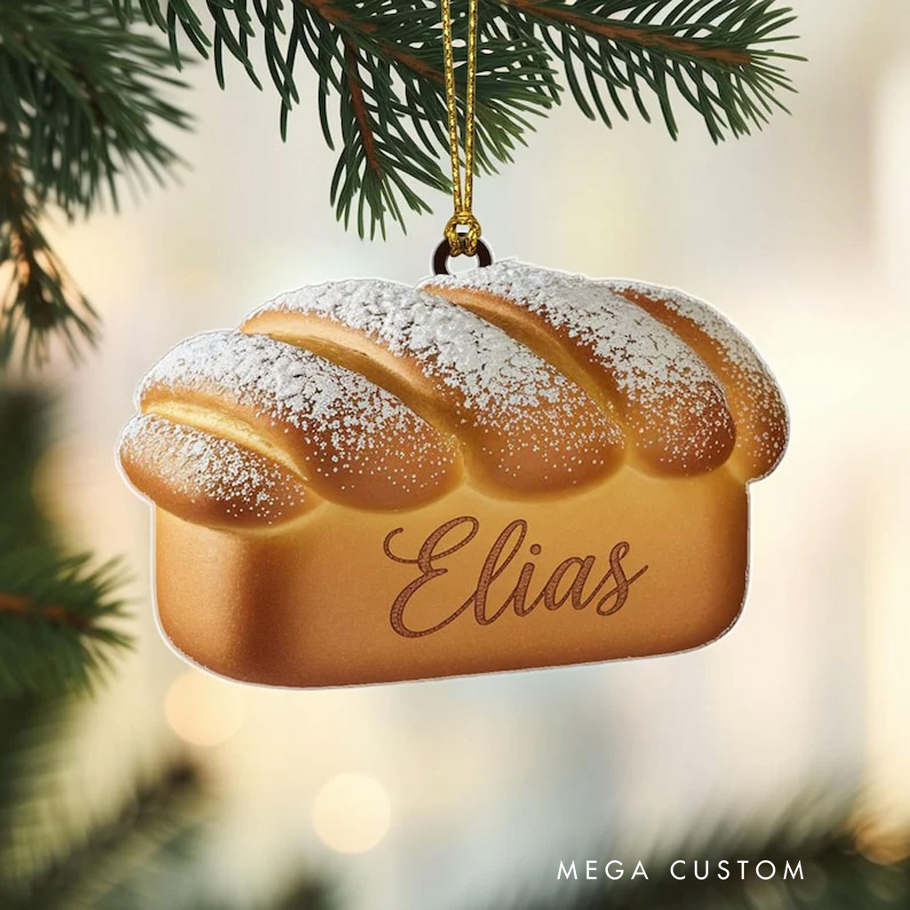 Personalized Bread Loaf Christmas Ornament 2D Acrylic Tree Hanging Decor Food Lover Hanging Ornament Gift For Baker Baking Lover Christmas Gift