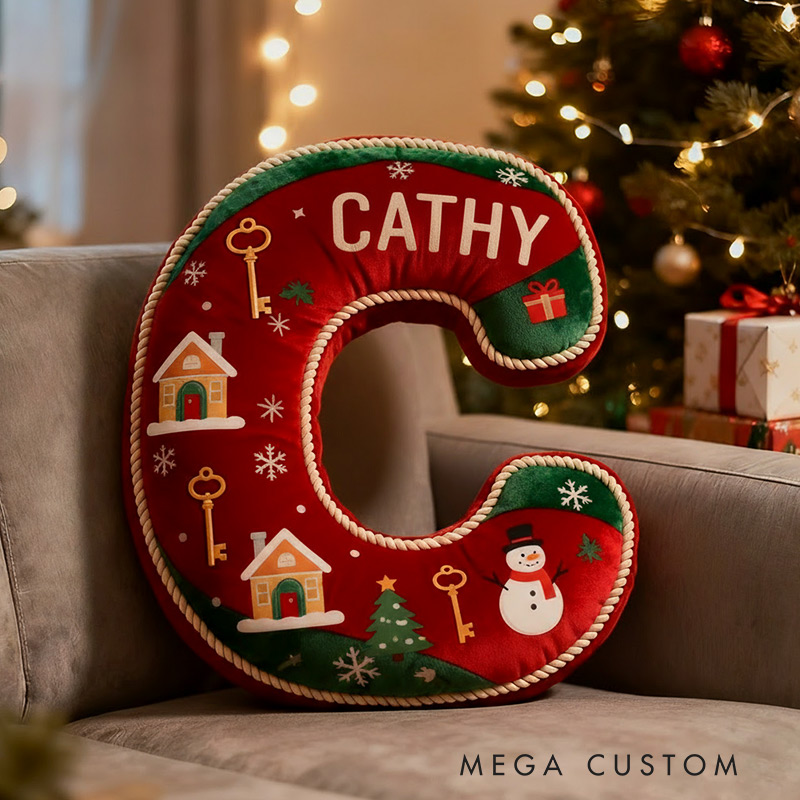 Personalized Christmas Initial Pillow Graphic 3D Print Custom Name Pillow Holiday Gift Cozy Home Accent Soft Cushion Gift for Kids Family