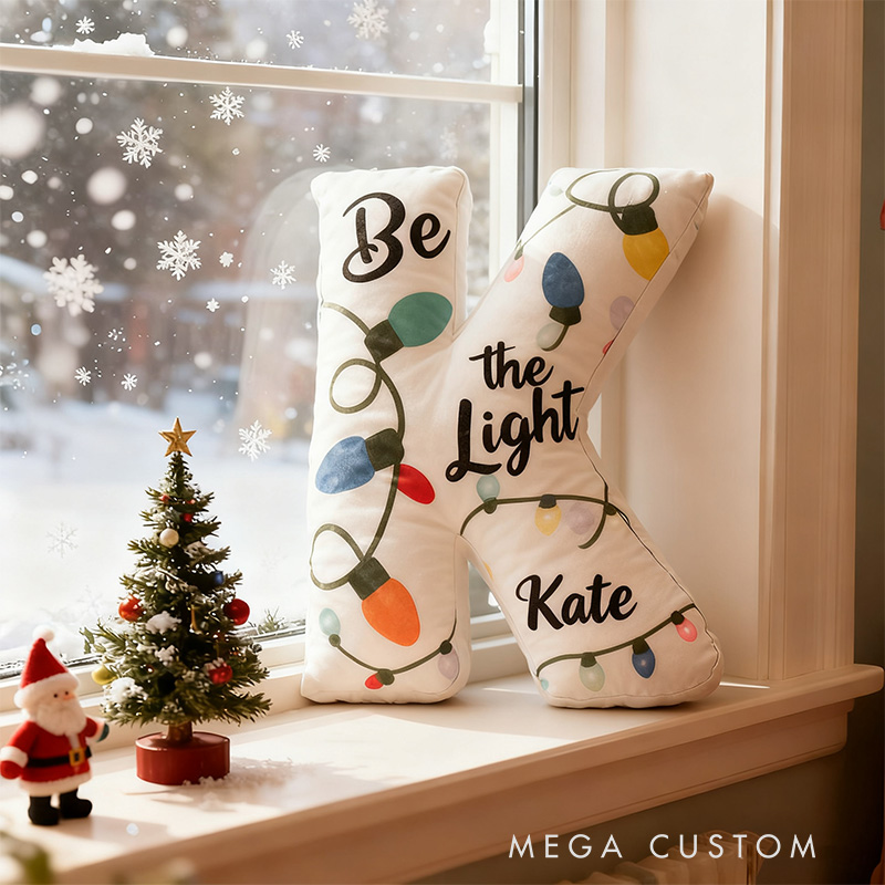 Personalized Be the Light Christmas Letter Pillow with Custom Name Kid Room Decor Religious Gift for Kid Christian Gift for Christmas Graphic 3D Print