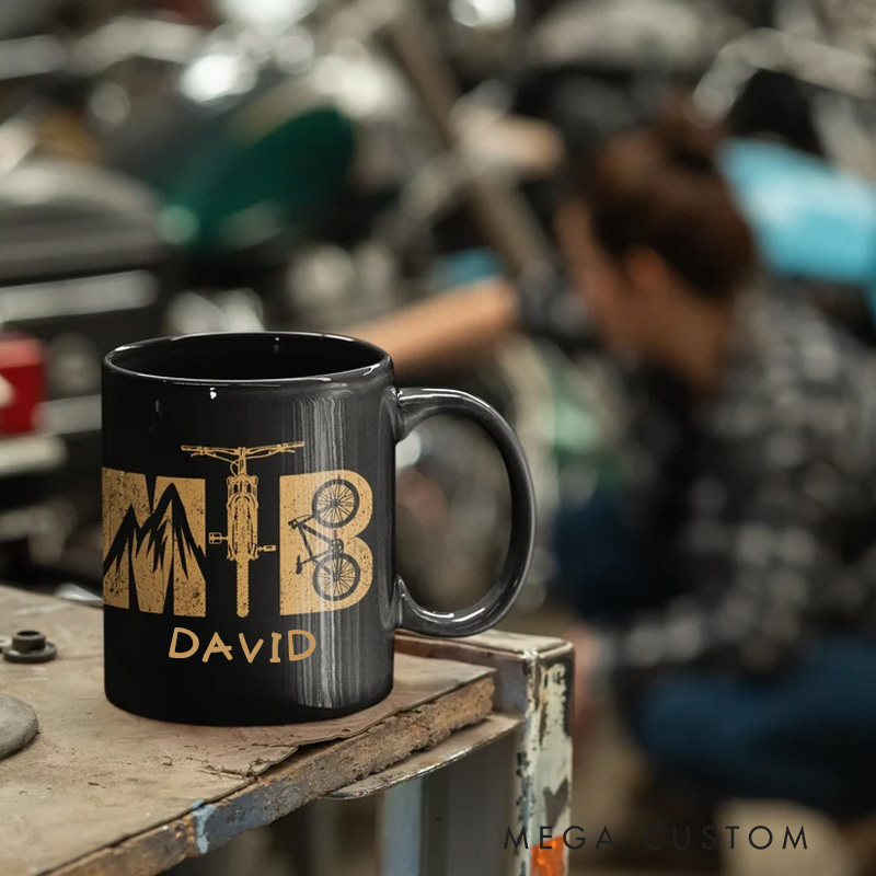 Personalized MTB Coffee Mug Mountain Bike Gift for Cyclist for Biker Cycling Riding Lovers
