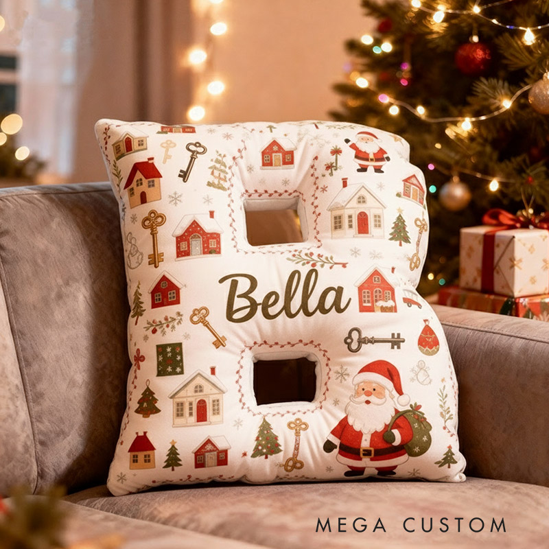 Personalized Christmas Initial Pillow Graphic 3D Print Custom Name Pillow Holiday Gift Cozy Home Accent Soft Cushion Gift for Kids Family Housewarming Gift