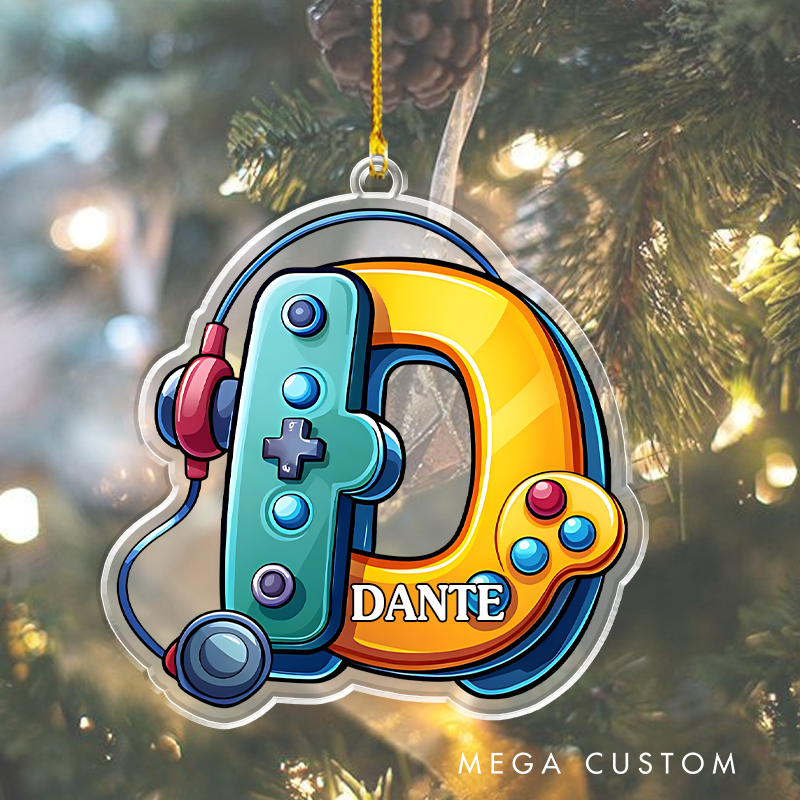 Personalized Gamer Letters Alphabet Christmas Ornament Joystick and Earphones Ornament Gift for Kid Game Lover