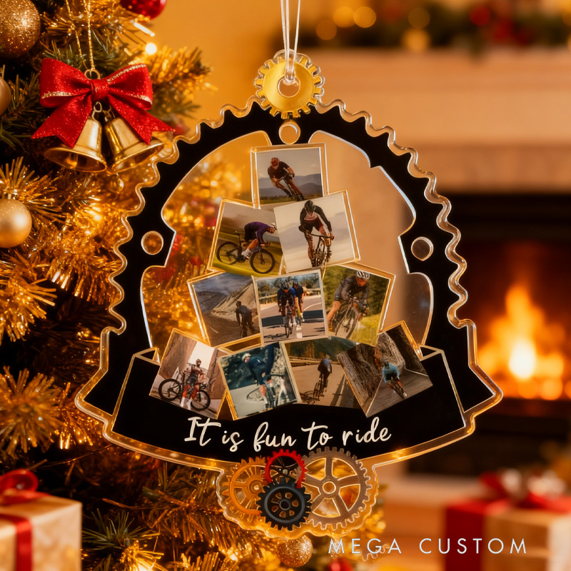 Personalized Custom Photo Gifts Christmas Ornament Christmas Decoration Cycling Ornament Holiday Xmas Gift for Racing Biker Riding Lovers