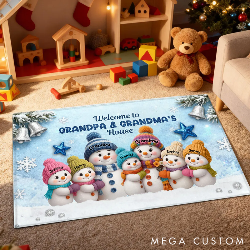 Personalized Christmas Snowman Welcome to Grandma Grandpa House Doormat