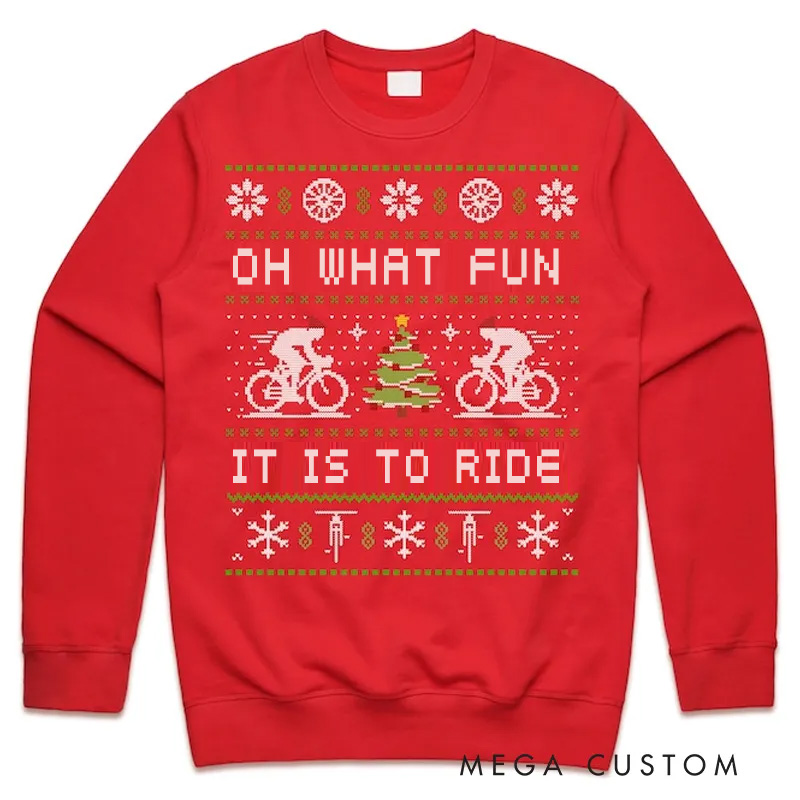 Personalized Ugly Christmas Cycling Sweatshirt Cycling Oh What Fun It Is to Ride Jumper Sweater Sweatshirt Kids Adults Christmas Bicycle Cycle Gift Xmas