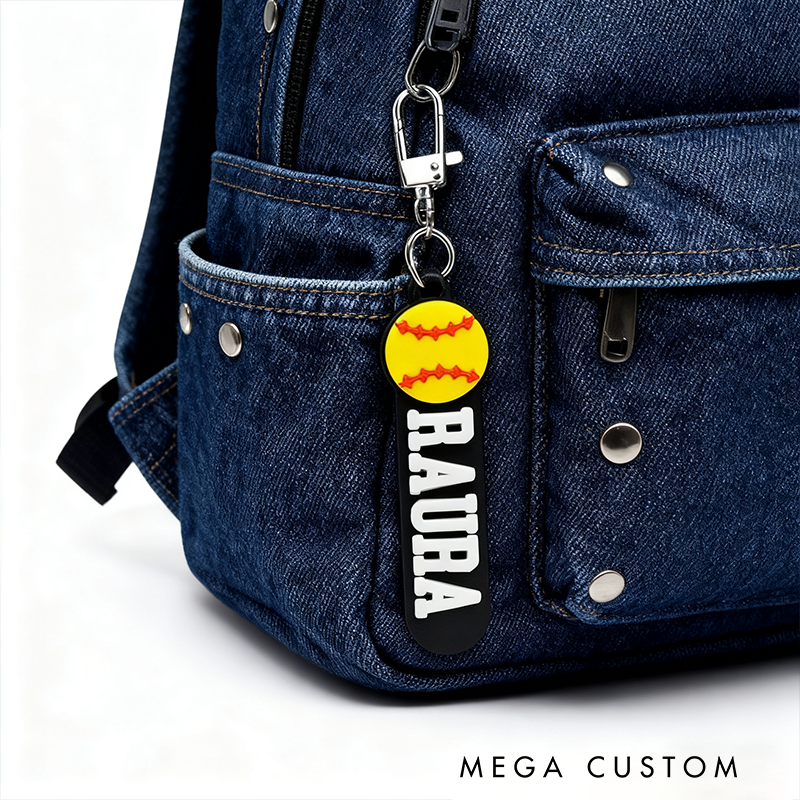 Personalized Softball Keychain with Custom Name and 3D Softball Design