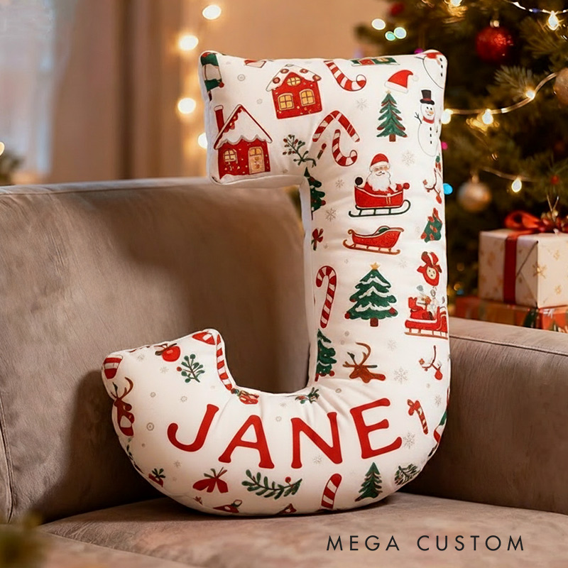 Personalized Christmas Initial Pillow Custom Name Pillow Holiday Gift Cozy Home Accent Soft Cushion Gift for Kids Family Housewarming Gift