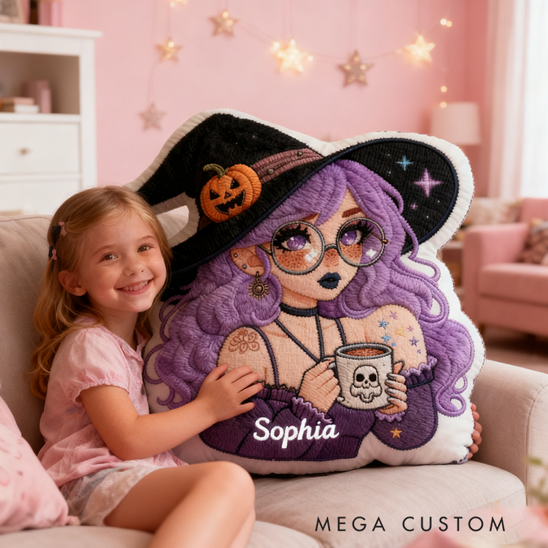 Personalized Witch Themed Pillow Custom Name Halloween Aesthetic and Whimsical Fantasy Style Graphic 3D Print Pillow