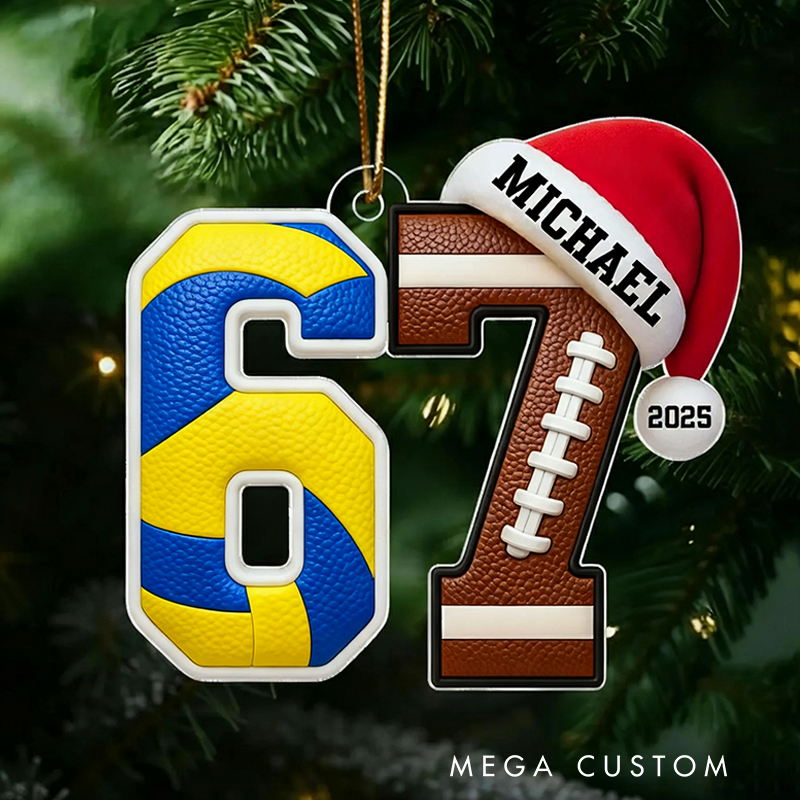 Personalized Acrylic Funny 67 Sports Ornament Funny Teenager Christmas Gifts Basketball and Soccer Fans Sports Lover