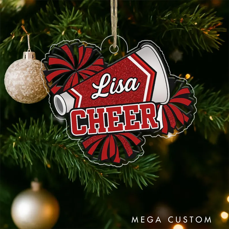 Personalized Cheerleading Christmas Ornament with Custom Name and Megaphone Design
