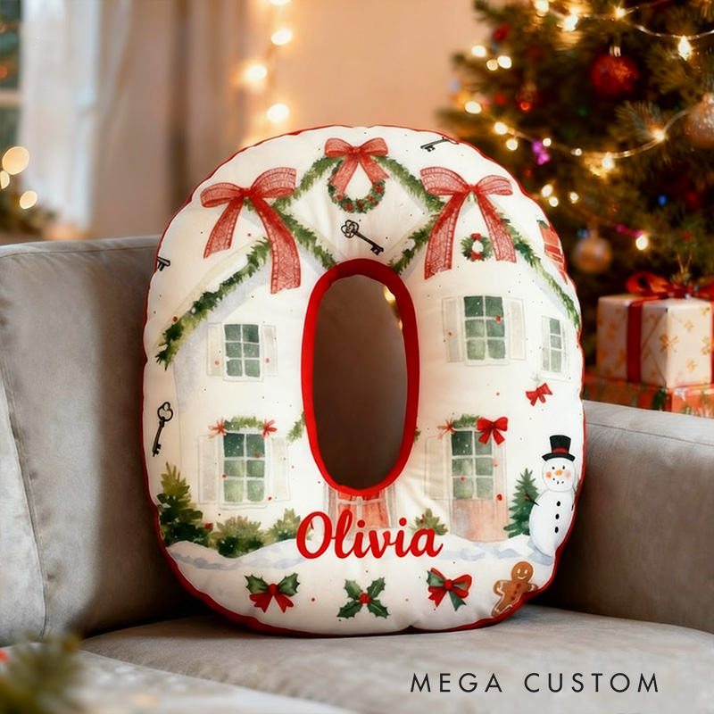 Personalized Initial Pillow Custom Name Christmas House Pillow Holiday Gift Cozy Home Soft Cushion Gift for Kids Family Housewarming Gift