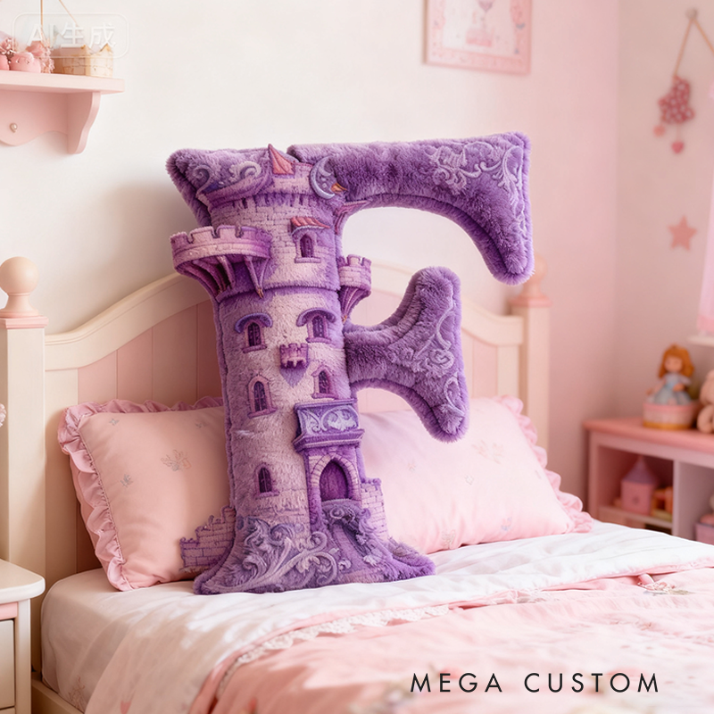 Personalized Fairy Tale Letter Castle Pillow Purple Fantasy Design and Enchanted Kingdom Style Graphic 3D Print Pillow Christmas Gift