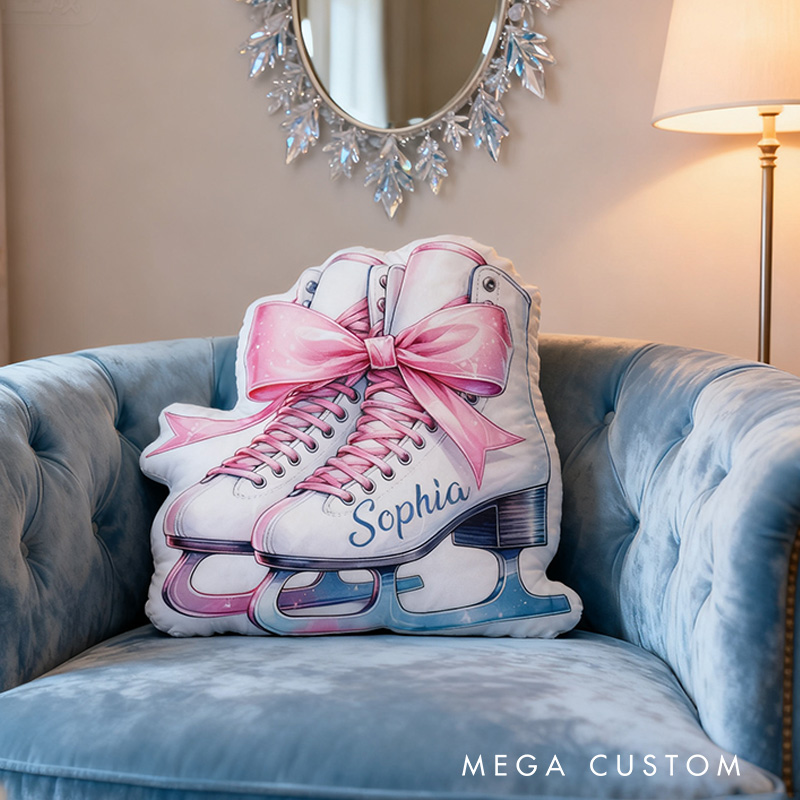 Personalized Graphic 3D Print Ice Skates With Bow Tie Shaped Pillow for Ice Skate Lovers Pillow Christmas Gift for Kids