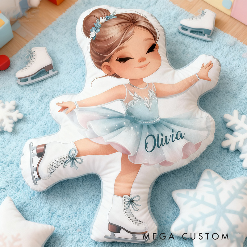 Personalized Graphic 3D Print Ice Skating Blue Girl Shaped Pillow for Ice Skate Lovers Pillow Christmas Gift for Kids