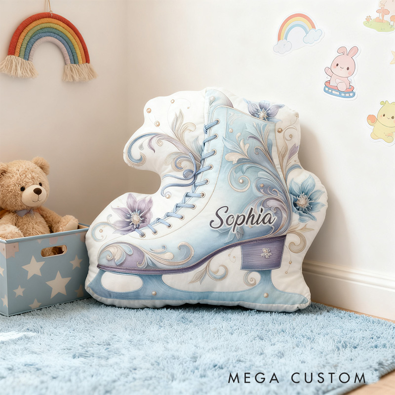 Personalized Graphic 3D Print Art Decor Style Ice Skate Shaped Pillow for Ice Skate Lovers Pillow Christmas Gift for Kids