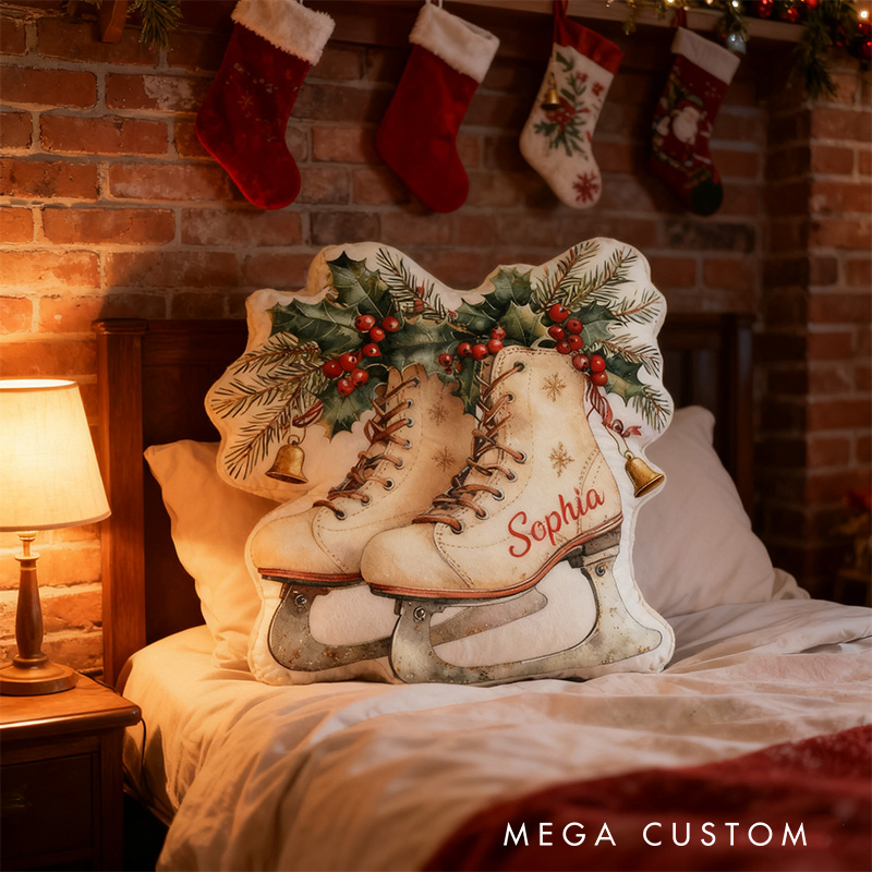 Personalized Graphic 3D Print Christmas Ice Skates Shaped Pillow for Ice Skate Lovers Pillow Christmas Gift for Kids