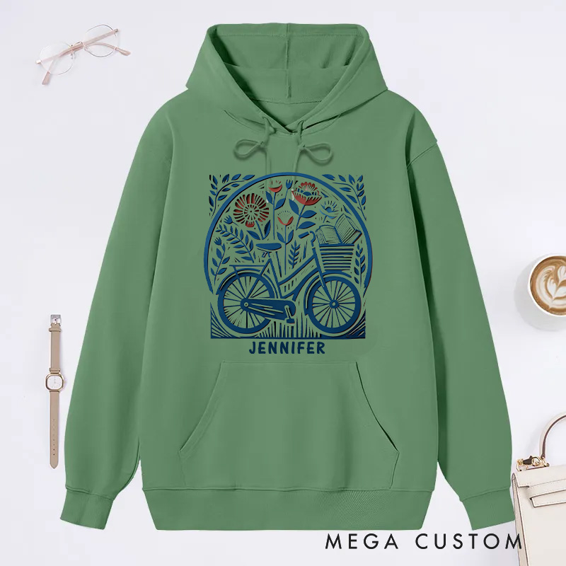 Personalized Hoodie Floral Book Lover Reading Gift Cyclist Hobbyist Bike Rider Hoodie Bicycle Lovers