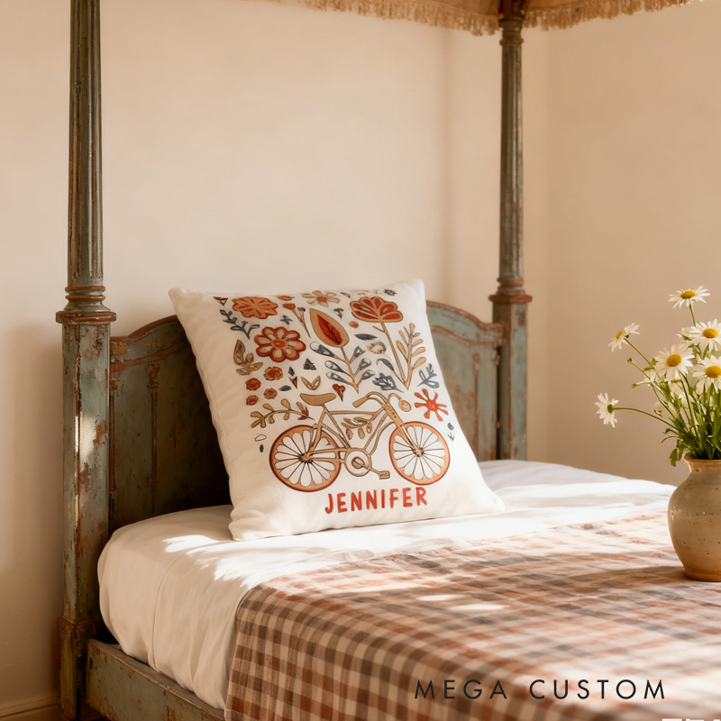 Personalised Flower Bycicle Lover Bike Cushion Pillow for Biker Cycling Riding Lovers
