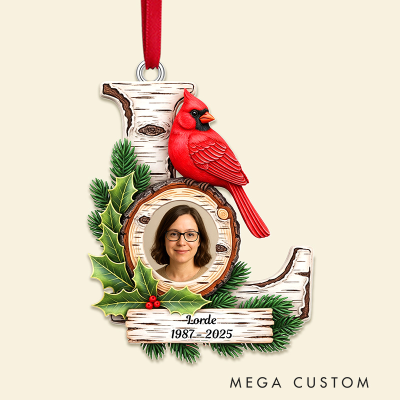 Personalized Memorial Cardinal Ornament with Initials Custom Photo Acrylic Ornament Christmas Gift for Loved Ones 