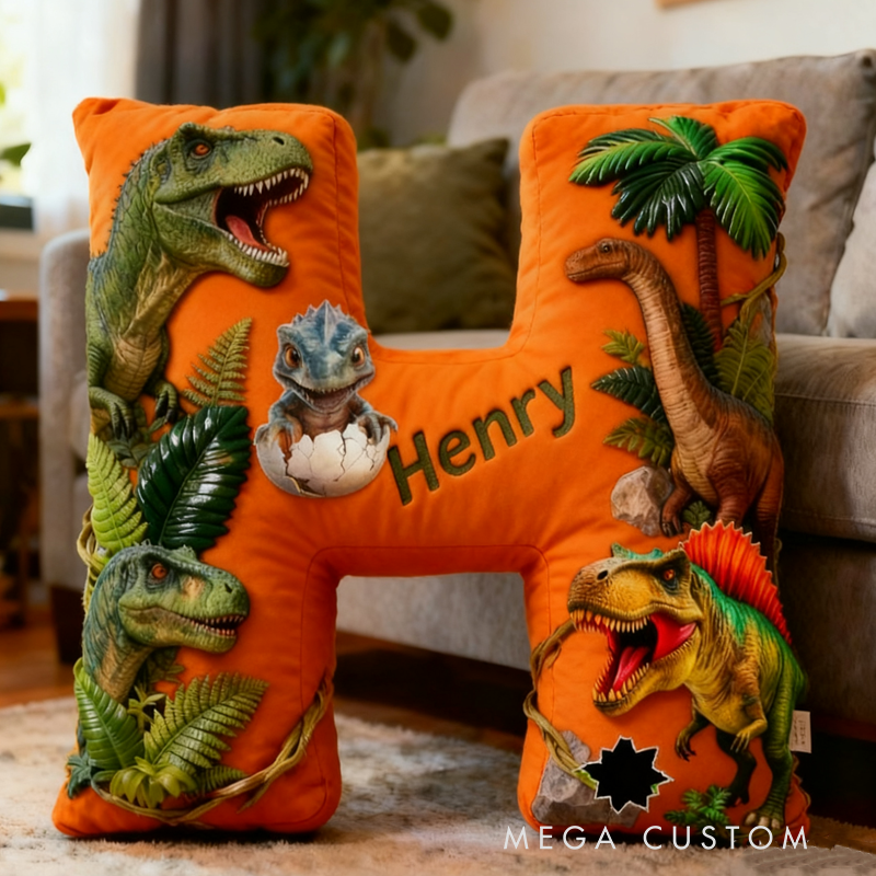 Personalized Dinosaur Forest World Initials with Name Graphic 3D Print Pillow Christmas Gift for Kids Birthday Gifts