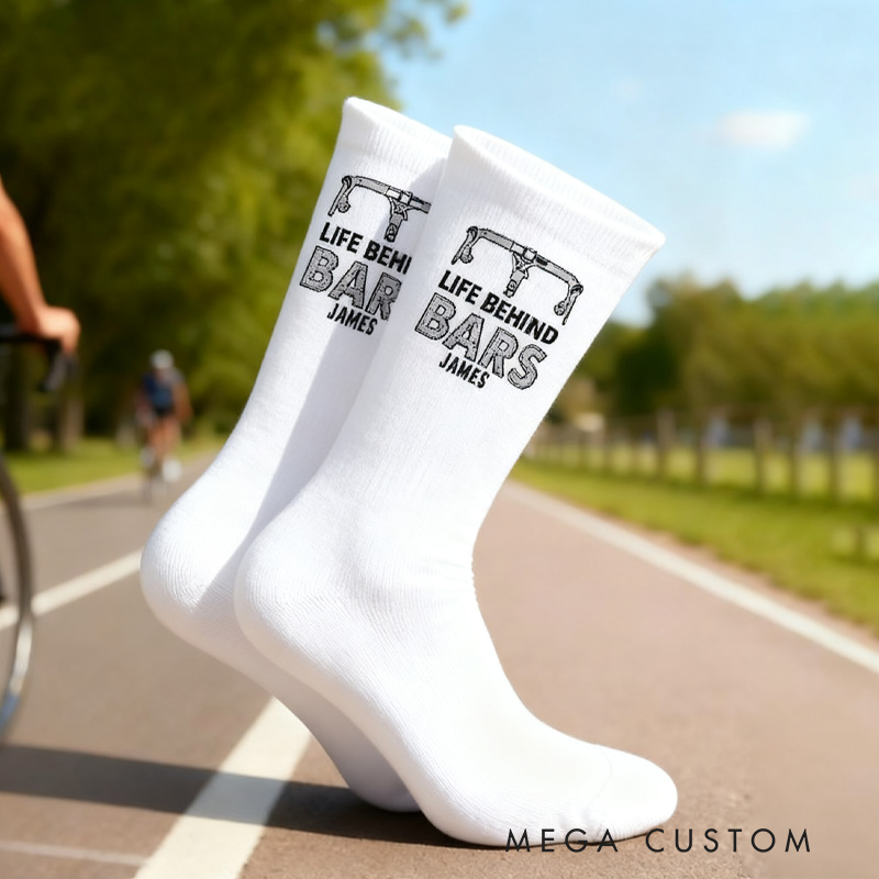 Personalized Lucky Cycling Socks Life Behind Bars Custom Name Gift for Cyclists