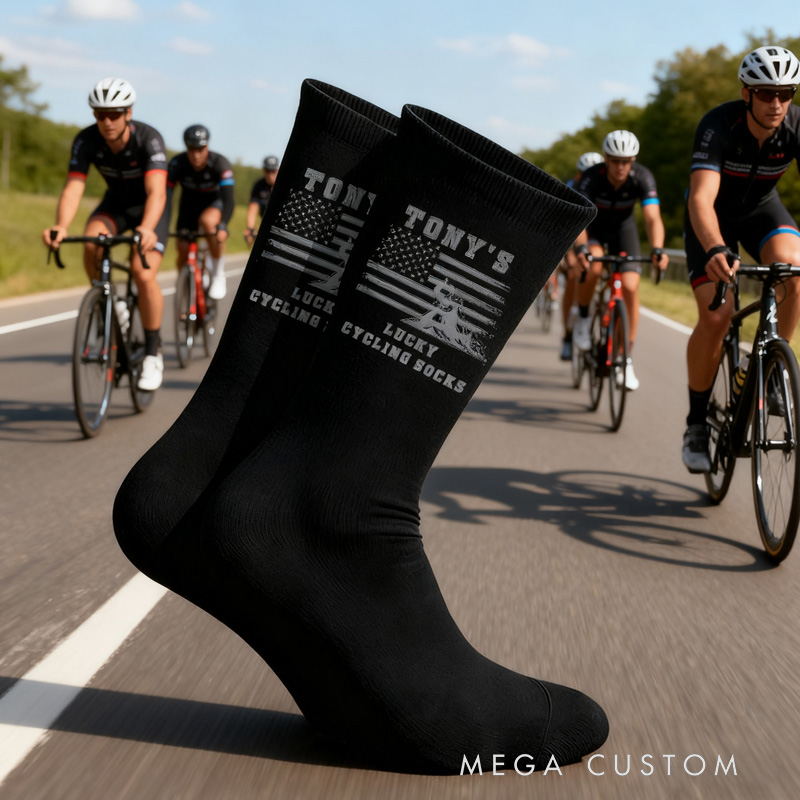 Personalized Lucky Cycling Socks American Flag Custom Name Gift for Cyclists Riding Racing Cycling Lovers