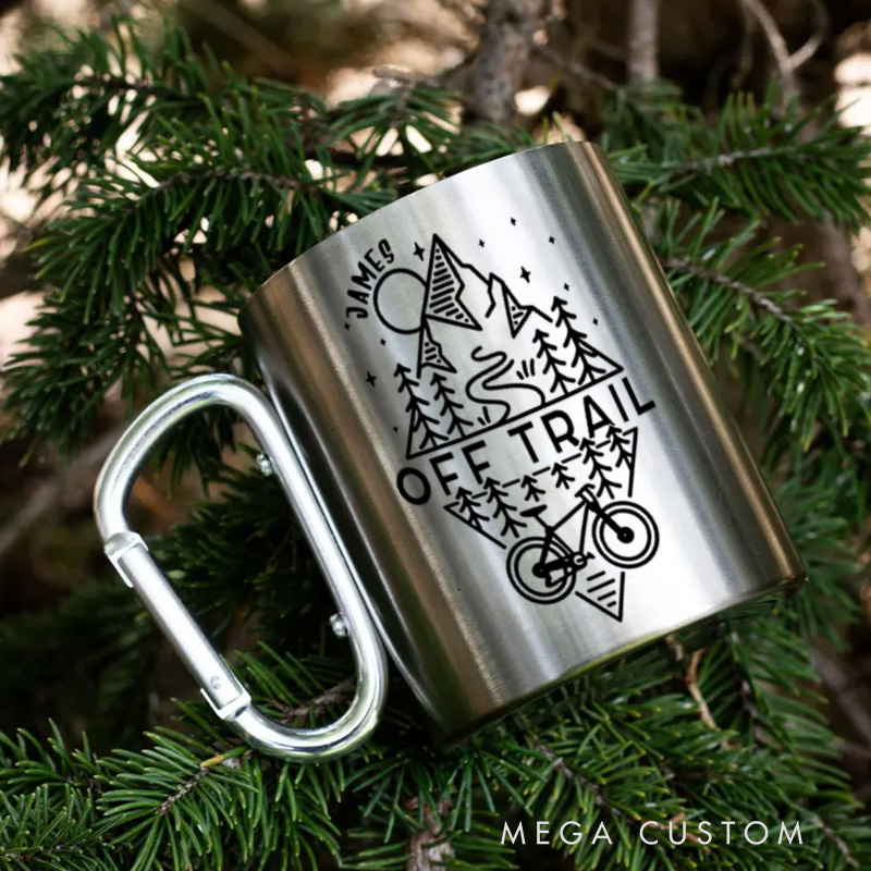 PersonalizedOff Trail Bike Biking Mountain Riding Escape Hiking Carabiner Travel Holiday Camping Stainless Steel Mug Adventure Coffee Cup Tea Mug Gift Birthday for Cycling Riding Lovers