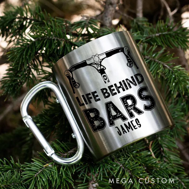 Personalized Riding Escape Hiking Carabiner Life Behind Bar Travel Holiday Camping Stainless Steel Mug Adventure Coffee Cup Tea Mug Gift Birthday for Cycling Riding Lovers