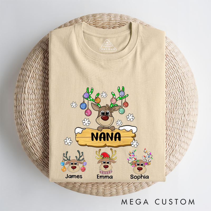 Personalized Grandma With Cute Little Reindeer Kids Christmas Classic T-shirt