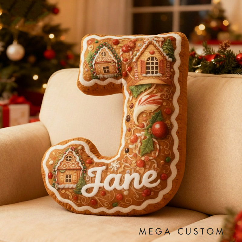 Personalized Initial Pillow Gingerbread House Custom Name Christmas House Pillow Gift for Kids Family Housewarming Gift