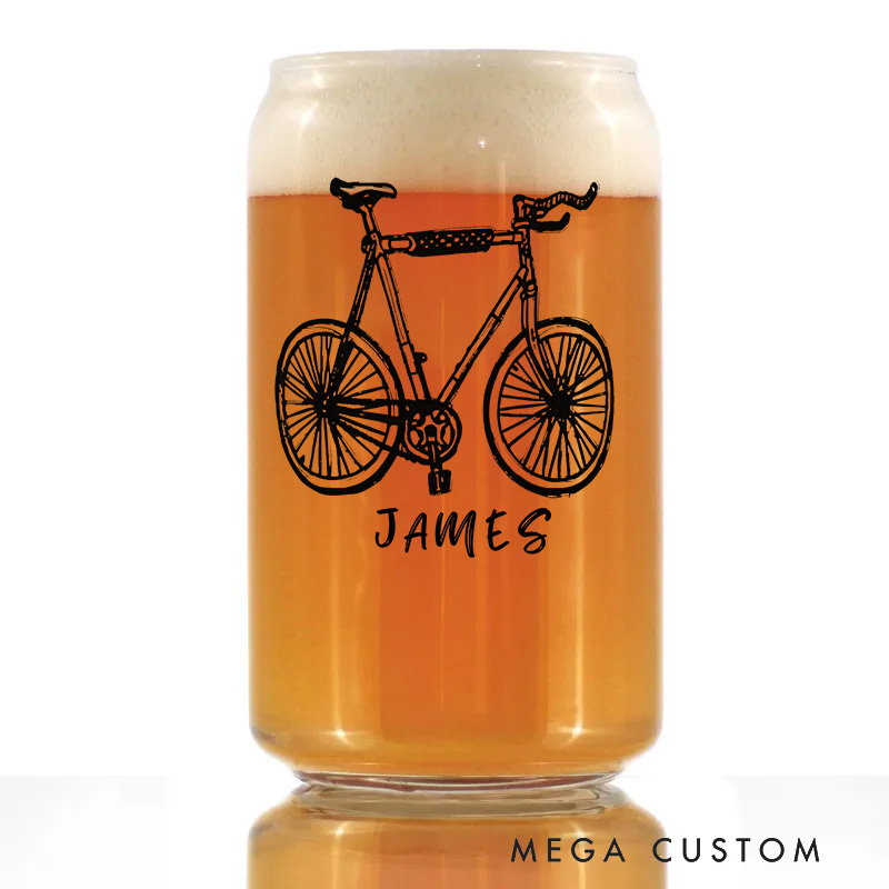 Personalized Bike Glass Bicycle Barware Screenprinted Pint Glass Beer Cycling Art Gift for Cyclists Biker Cycling Lovers