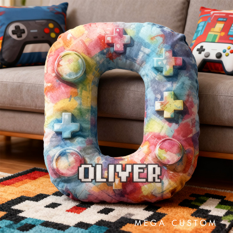 Personalized Graphic 3D Print Ink Controller Alphabet Shaped Pillow for Game Lovers Initial Pillow Christmas Gift for Kids