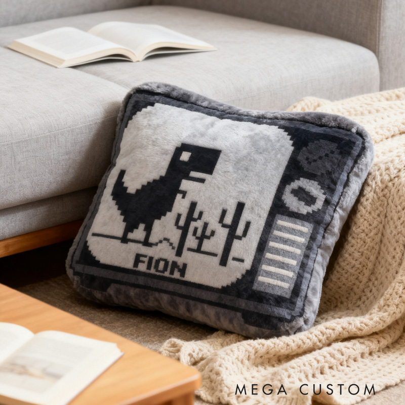 Personalized Dino Game Pillow Retro Pixel Art Lover Code Programmer Lover Pillow Gift for Geek Nerd Lover