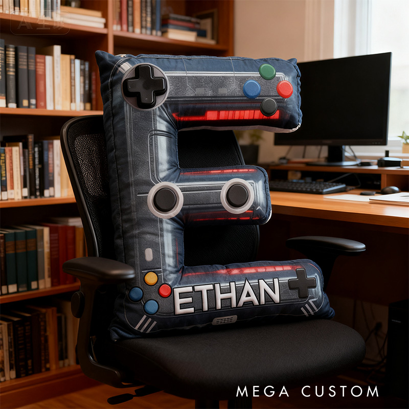 Personalized Graphic 3D Print Cyber Controller Alphabet Shaped Pillow for Game Lovers Initial Pillow Christmas Gift for Kids