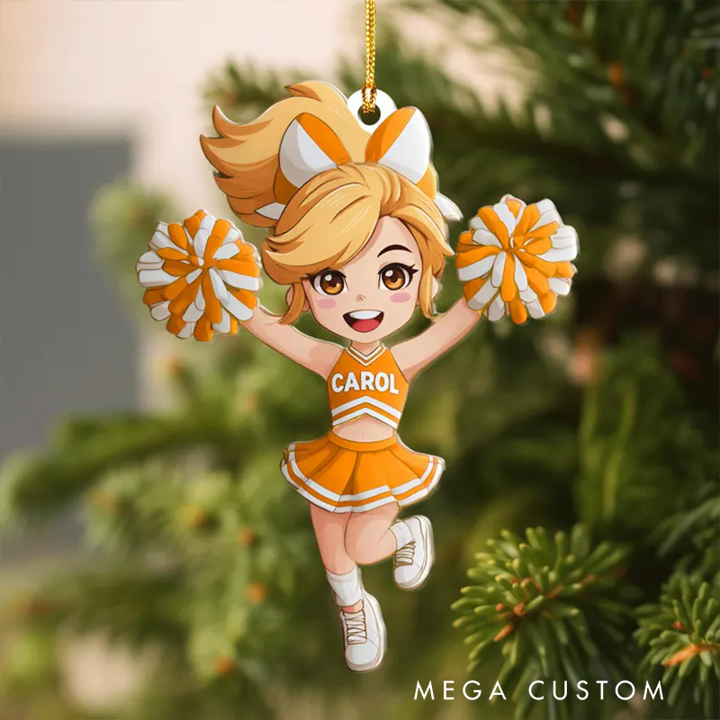 Personalized Acrylic Cheerleader Christmas Ornament with Custom Name and Colors