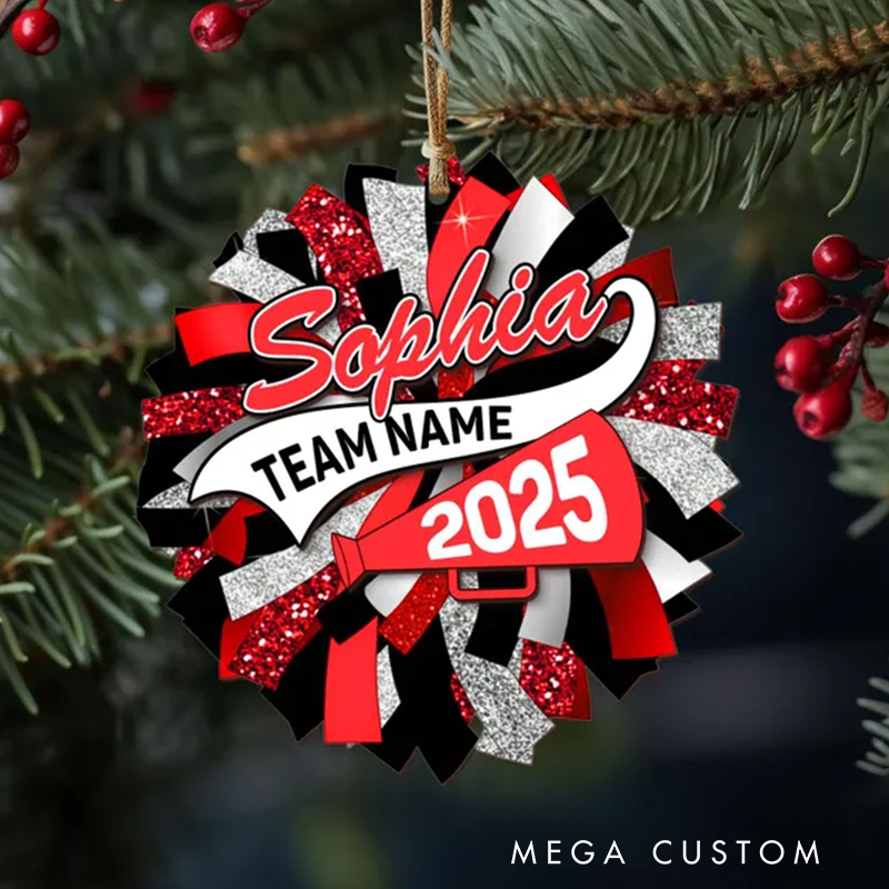Personalized Acrylic Cheerleading Ornament with Custom Name, Team, and Year Design