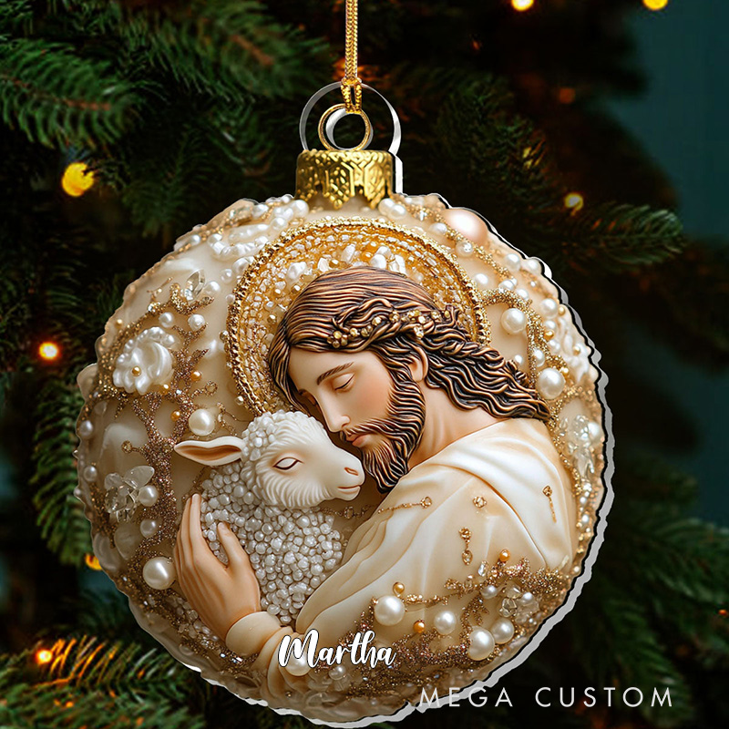 Personalized Jesus the Good Shepherd Acrylic Ornament with Name Jesus Embracing A Lamb Ornament Religious Christian Gift Faith Gift for Christmas