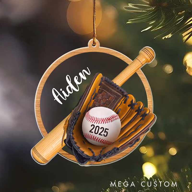 Personalized Baseball Christmas Ornament with Custom Name and Year Design