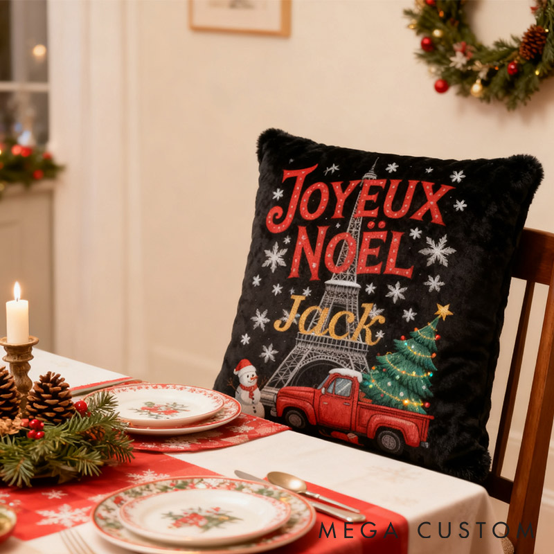 Personalized Parisian Noël Pillow Christmas Pillow Graphic 3D Print Pillow for Travel Lovers
