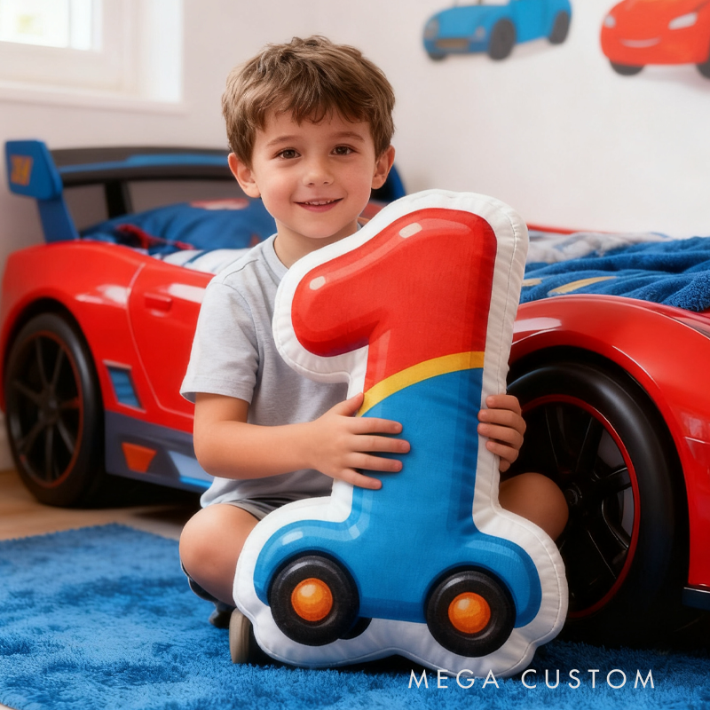 Personalized Cute Car Number Graphic 3D Print Pillow Christmas Gift for Kids Birthday Gift